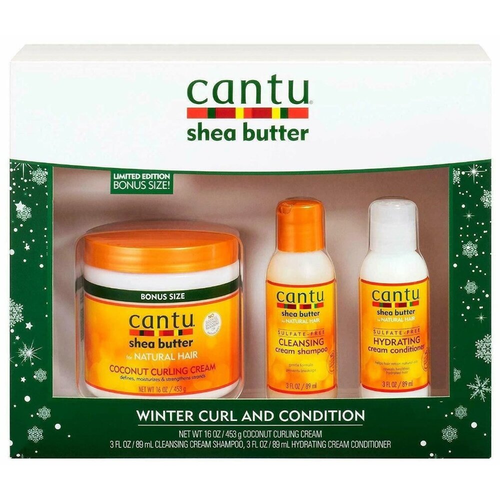 Cantu Ltd Edition Winter Curl and Condition Set w Bonus Sz Curl Cream 16 oz NEW